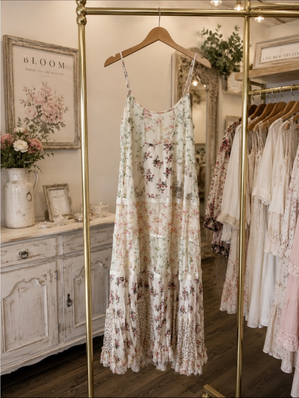Denim & Supply Ralph Lauren Cream Floral Tiered Maxi Dress - Picture 2 of 11